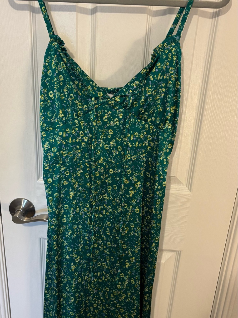 Green Floral Midi Dress - Lightweight Spaghetti Strap Sundress